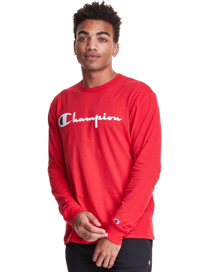 Champion Long-Sleeve Lightweight Script Logo T-Shirt Heren - Rood - Belgie 5482HMULW